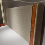 Diamond-Quilted Leather Bed with Natural Burl Wood Accents & Soft Upholstered Frame